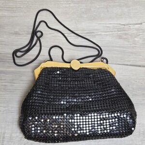 Apri Nights Black Metal Mesh Evening Clutch Bag Gold Tone Frame Snake Chain